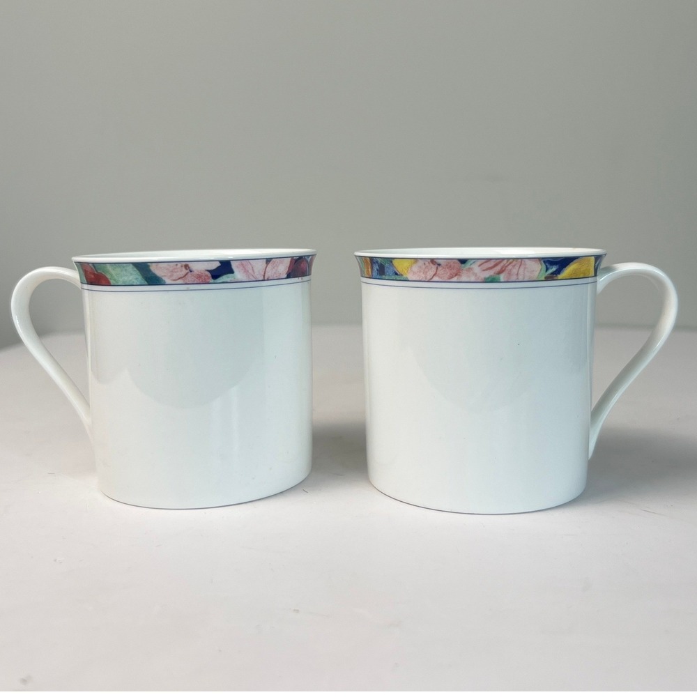 Mikasa Maxima Exotic Garden CAK26 Coffee Mugs Set of 2 White Floral Fine China